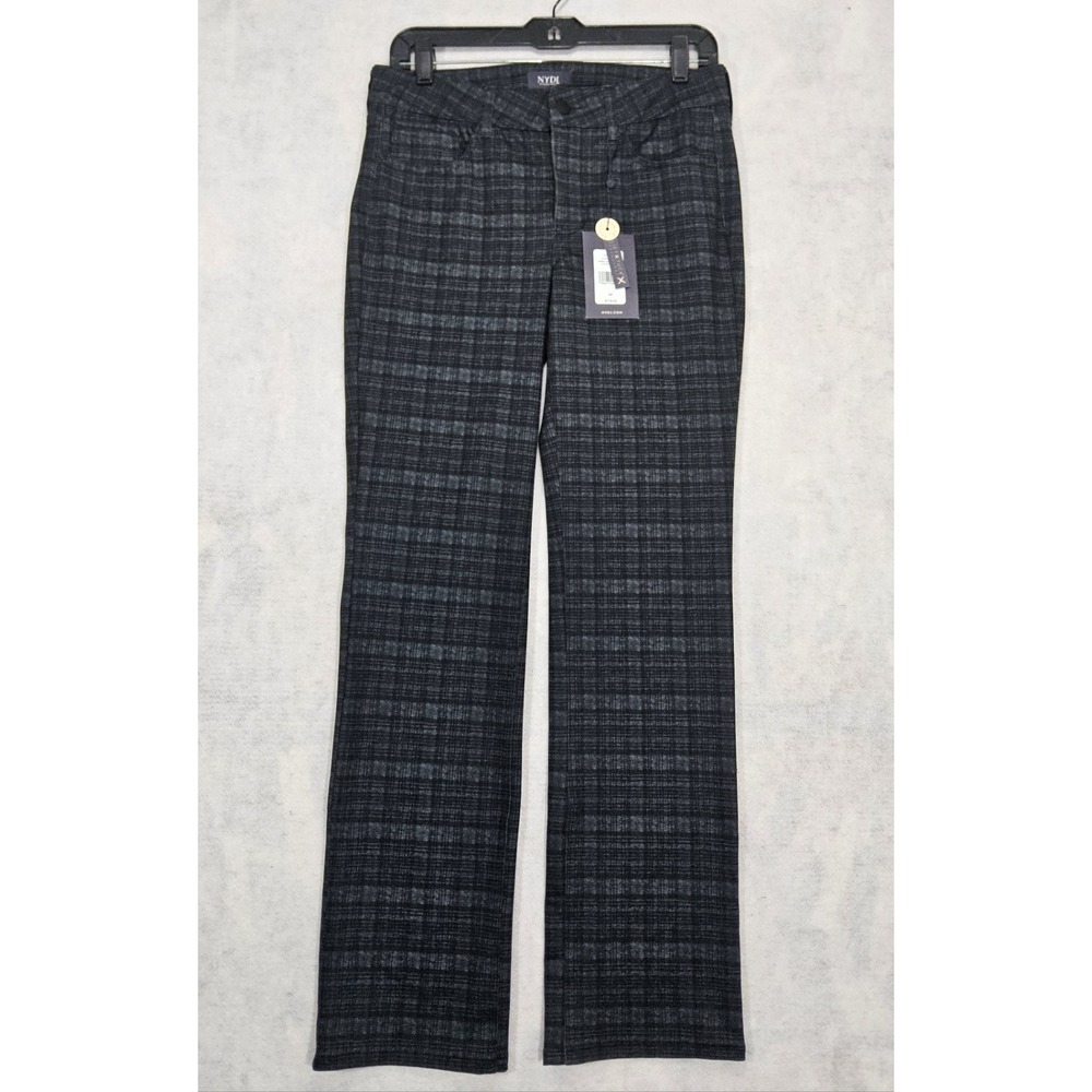 NYDJ Pants Womens Sz 4p NEW Marilyn Straight Leg Hudson Plaid Black Gray Jeans